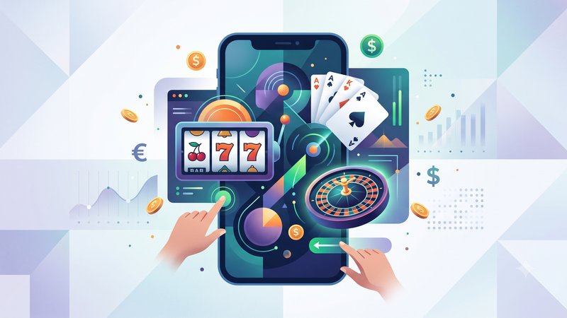 Современная иллюстрация смартфона с элементами онлайн-казино для блога о мобильных гемблинг-приложениях